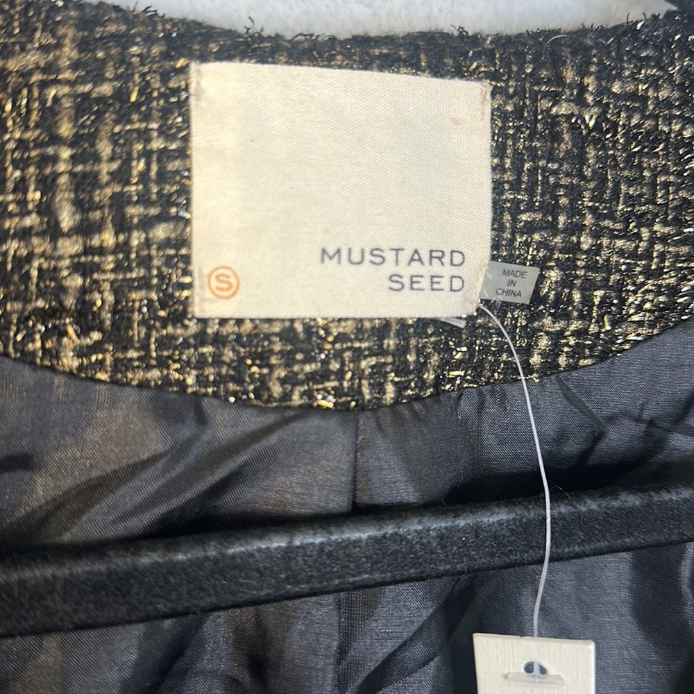 New Mustard seed studded gold black tweed blazer S - Picture 2 of 7